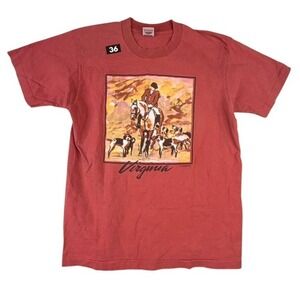 Vintage Virginia Fox Hunting Horse Rider Dogs Graphic T Shirt Men Medium